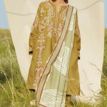 Winter Dhanak 3-Piece Embroidered Suit with Shawl – Premium Collection
