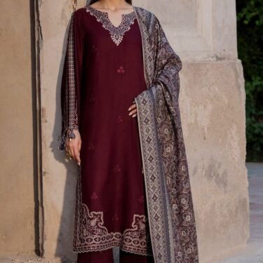 Dhanak 3-Piece Embroidered Suit – Mix Brands | Winter Collection with Embroidered Shawl