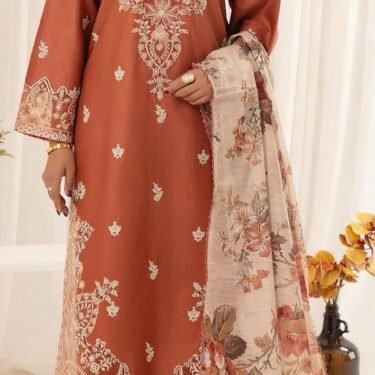 Stylish Dhanak 3-Piece Winter Outfit with Embroidered Details & Shawl
