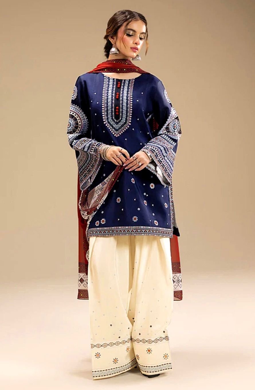 Elegant Dhanak 3-Piece Winter Suit with Embroidered Shawl – Warm & Stylish