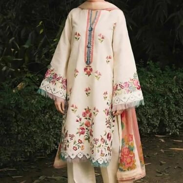 Premium Dhanak 3-Piece Embroidered Suit – Winter Collection
