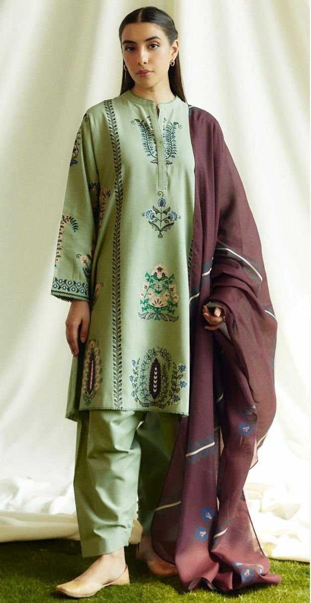 Premium Dhanak 3-Piece Winter Outfit with Designer Embroidered Shawl