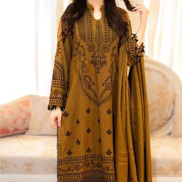 Dhanak 3-Piece Embroidered Winter Suit with Shawl – Elegant Collection