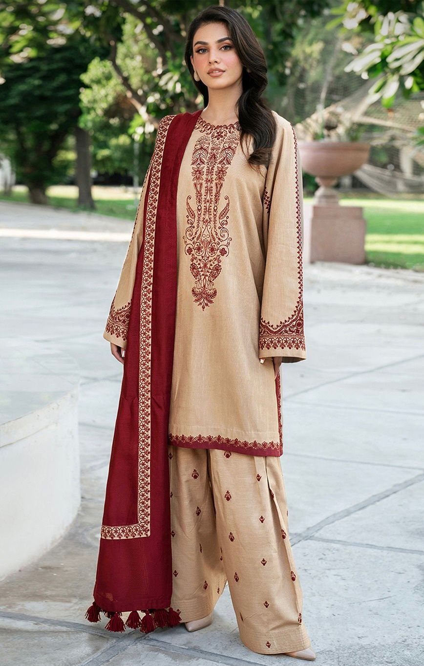 Dhanak 3-Piece Winter Suit with Embroidered Shawl
