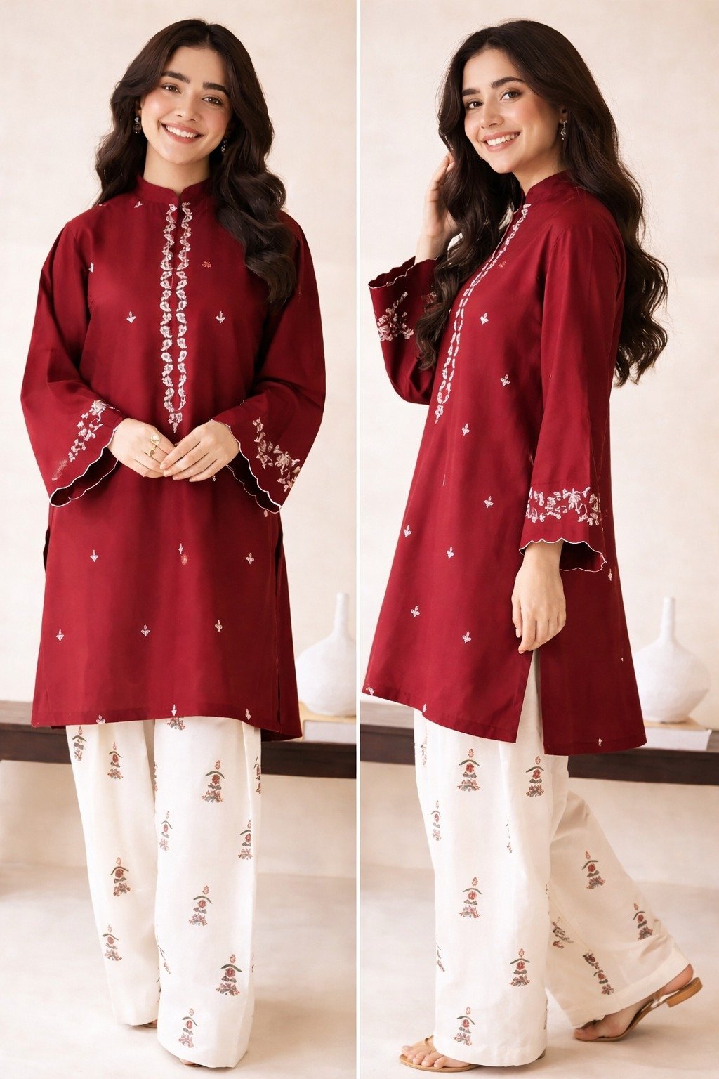 Classic Deep Red Embroidered Outfit with Timeless Charm