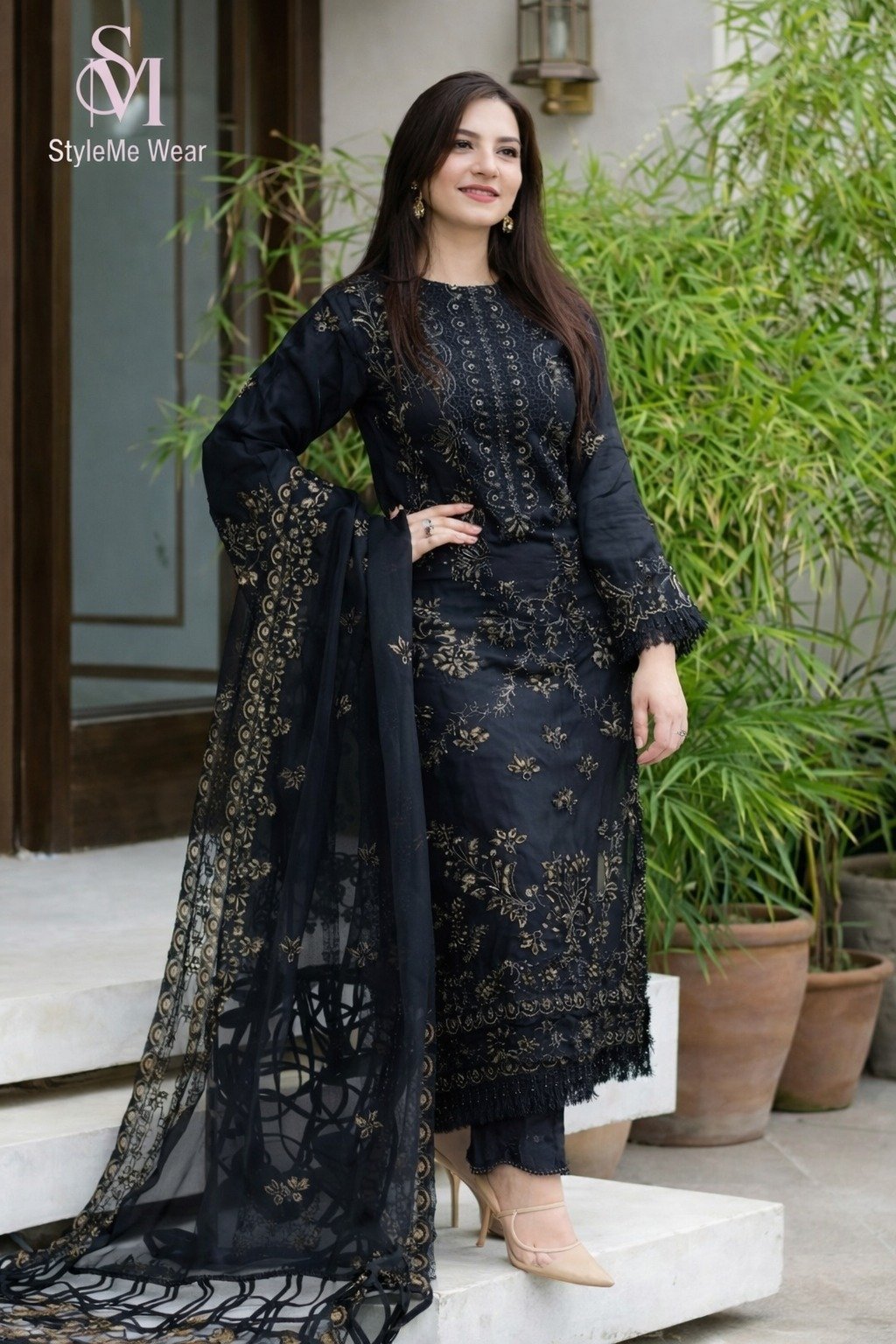 Black Embroidered Evening Wear – Bold & Elegant