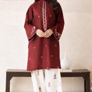 Classic Deep Red Embroidered Outfit with Timeless Charm
