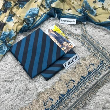 Luxury Lawn Digital Print 3-Piece Suit with Lawn Dupatta & Embroidered Organza Patches