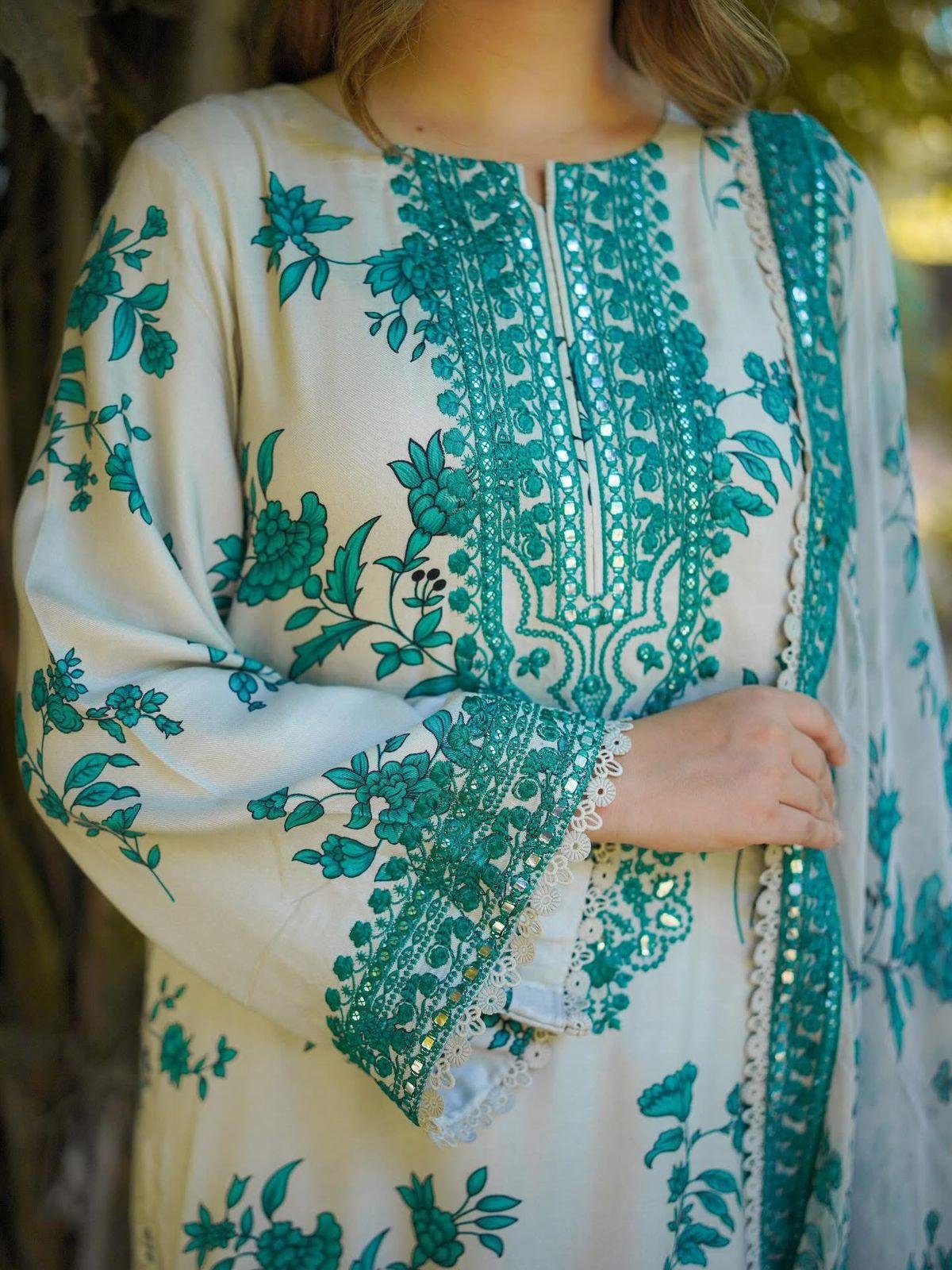 Maria B MPrint Collection 3-Piece Lawn Suit – Design D4 with Heavy Embroidered Sequin Work