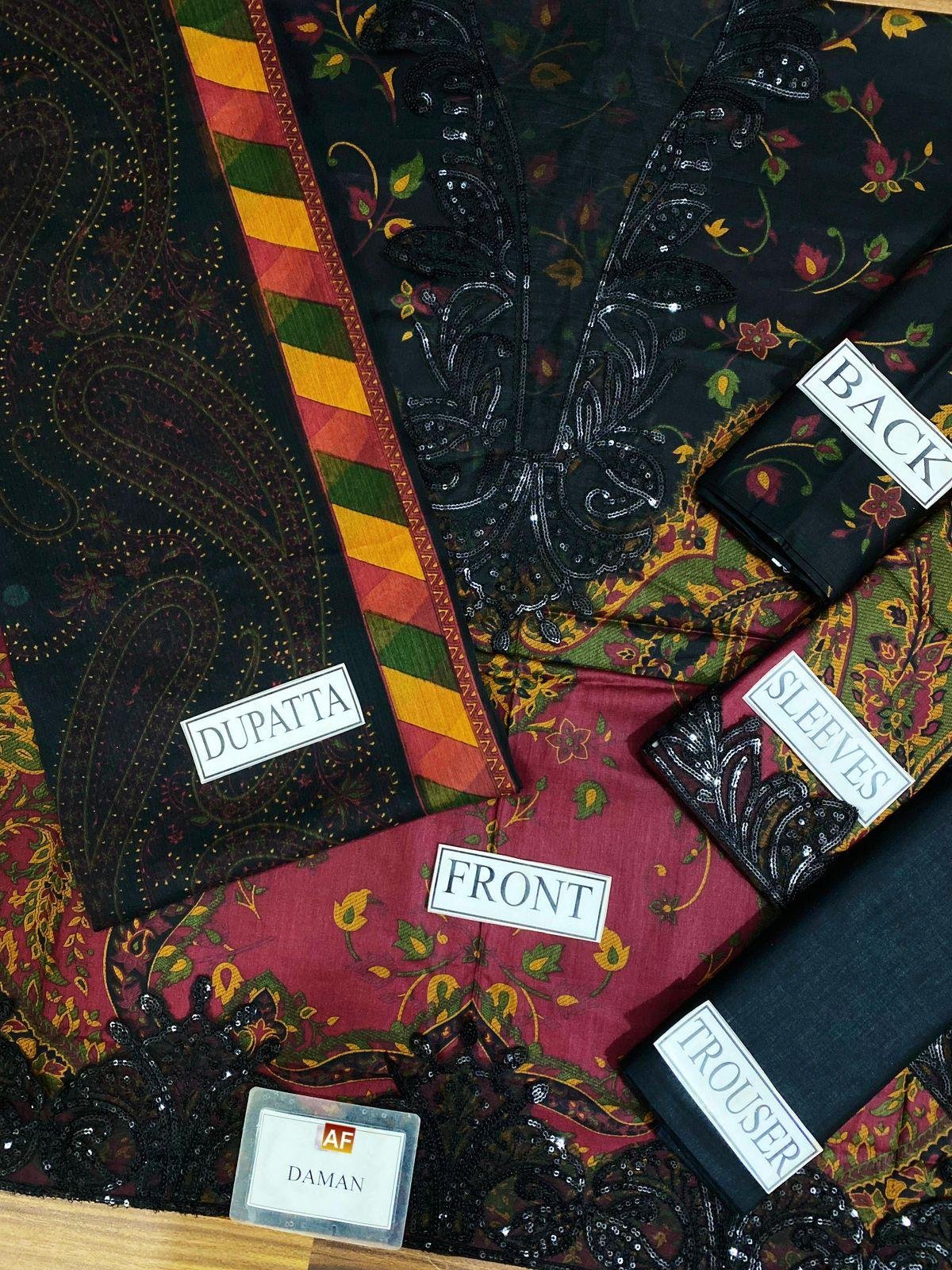 Asifa & Nabeel Lawn 3-Piece Suit – Design YKL25-05 with Embroidered Chiffon Dupatta