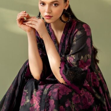 Luxury Lawn 3-Piece Suit BR-12 with Embroidered Chiffon Dupatta