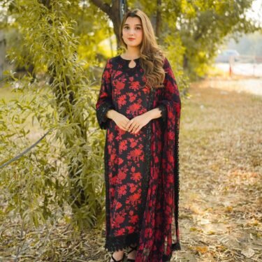 Aneela’s Unstitch Replica Lawn 3-Piece Suit with Chiffon Embroidered Dupatta