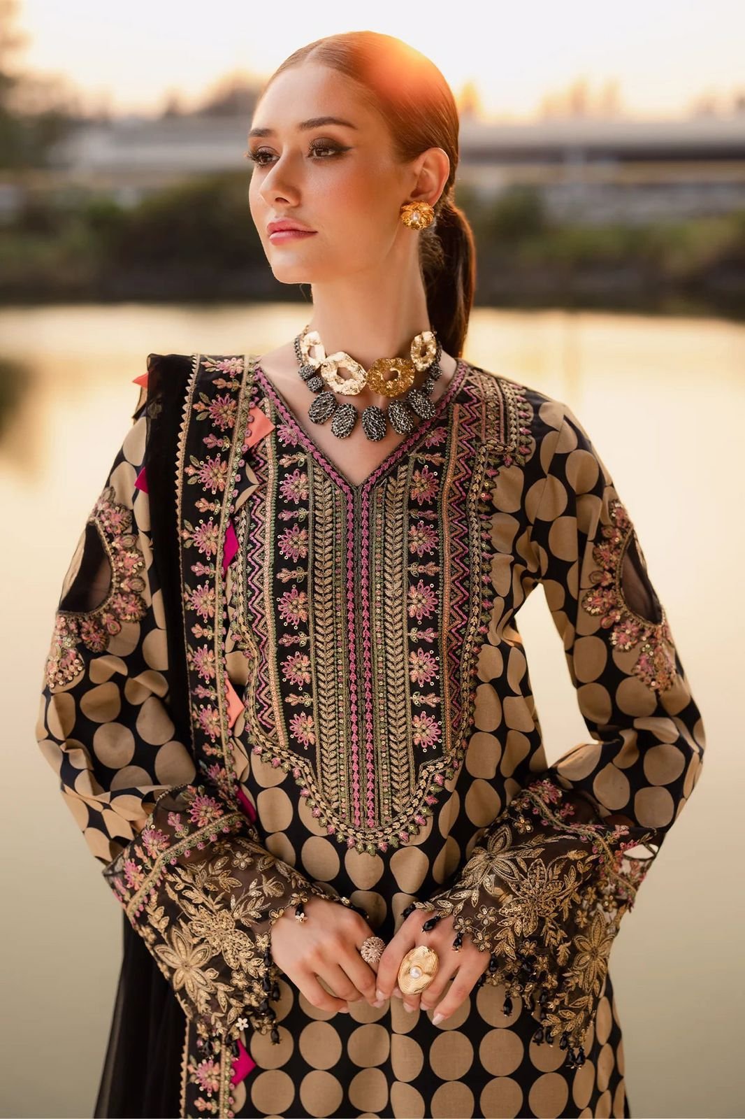 Unstitch Replica Lawn 3-Piece Suit with Chiffon Embroidered Dupatta