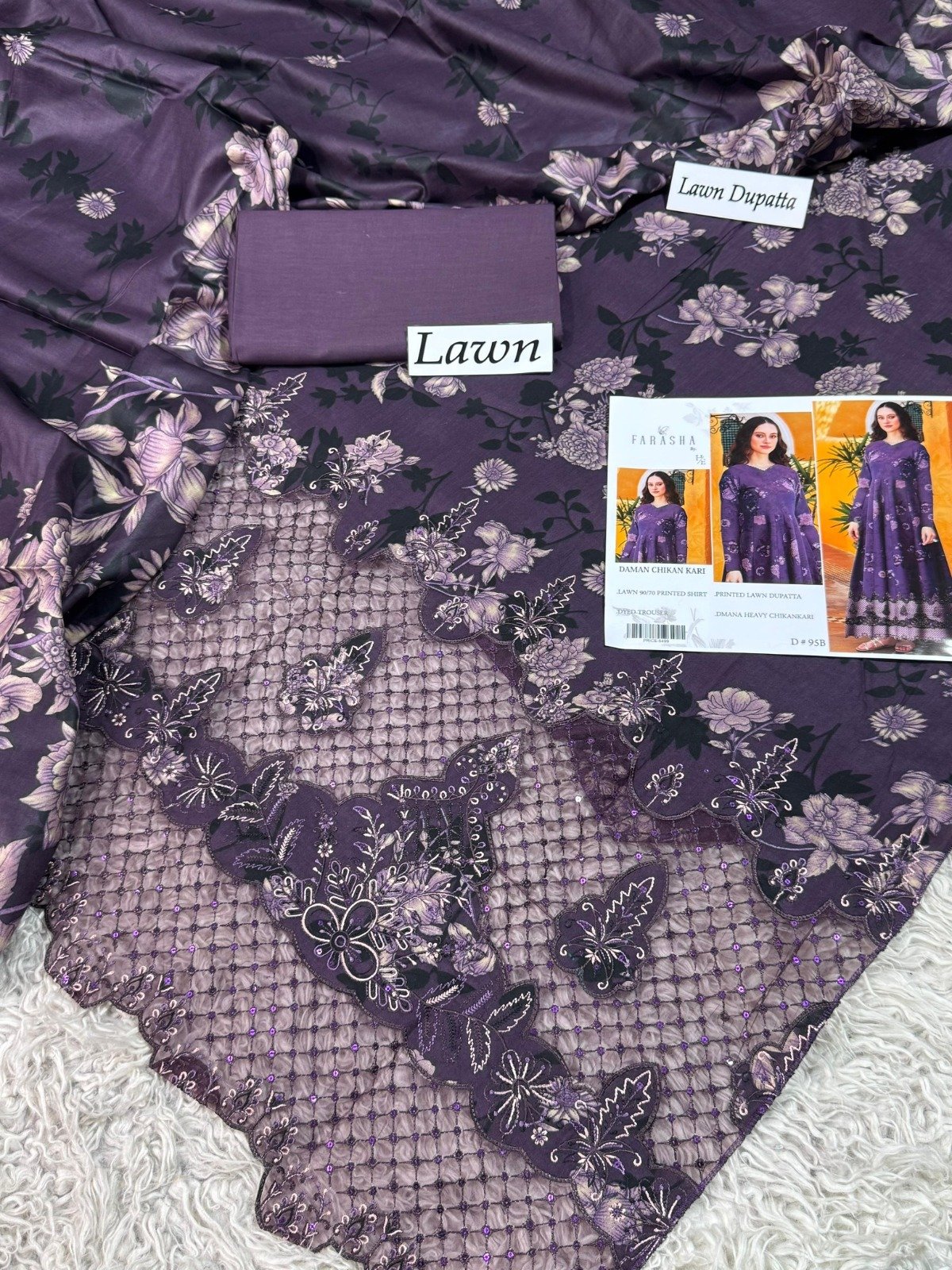 Mix Brands Embroidered Lawn 3-Piece Suit with Digital & Embroidered Dupatta