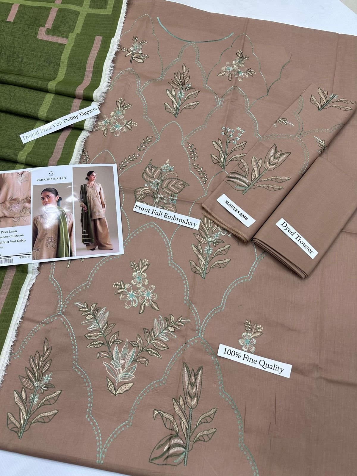 Lawn 3-Piece Embroidered Suit with Digital Diamond & Embroidered Dupatta