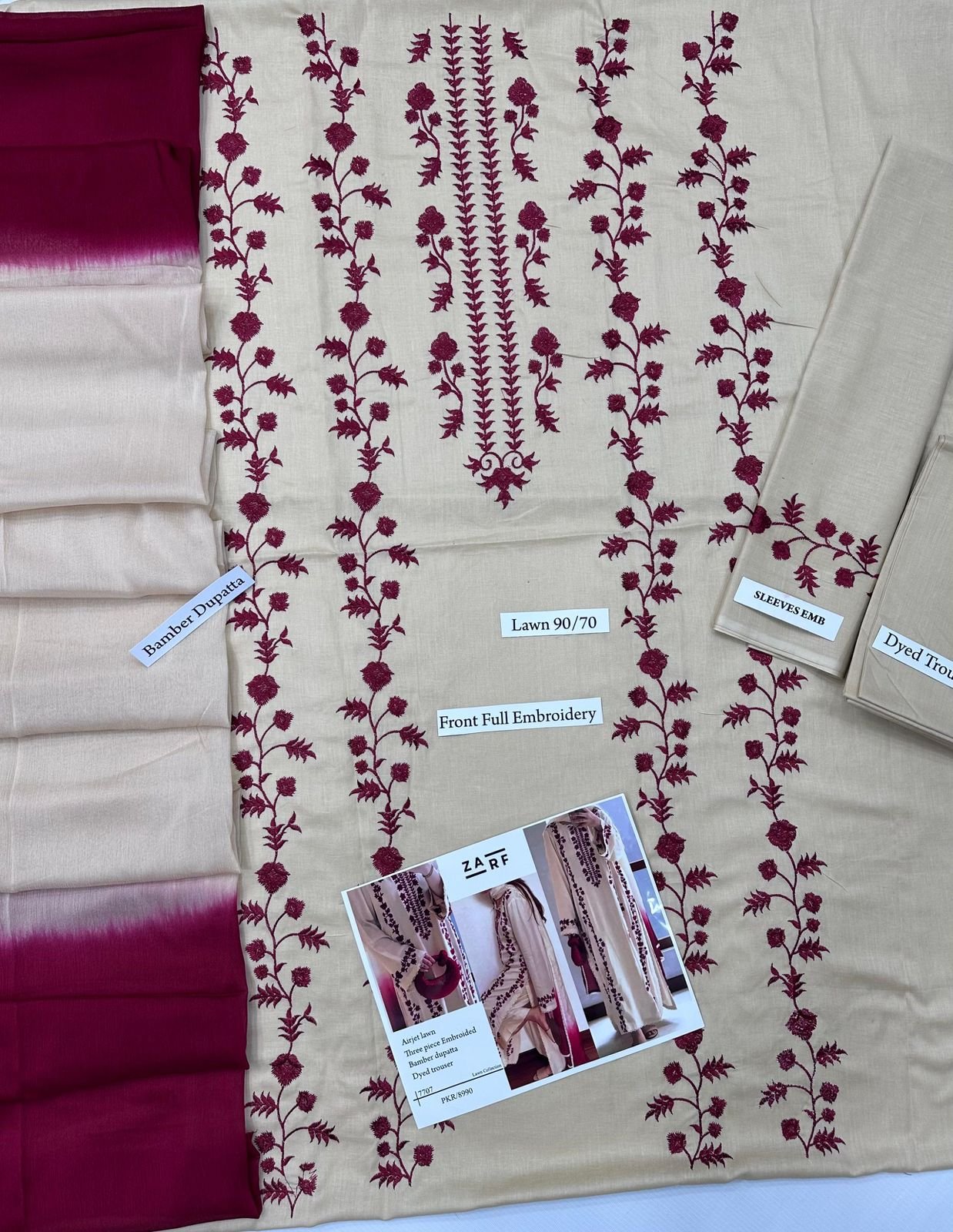 Mix Brands Embroidered Lawn 3-Piece Suit with Digital Diamond & Embroidered Dupatta