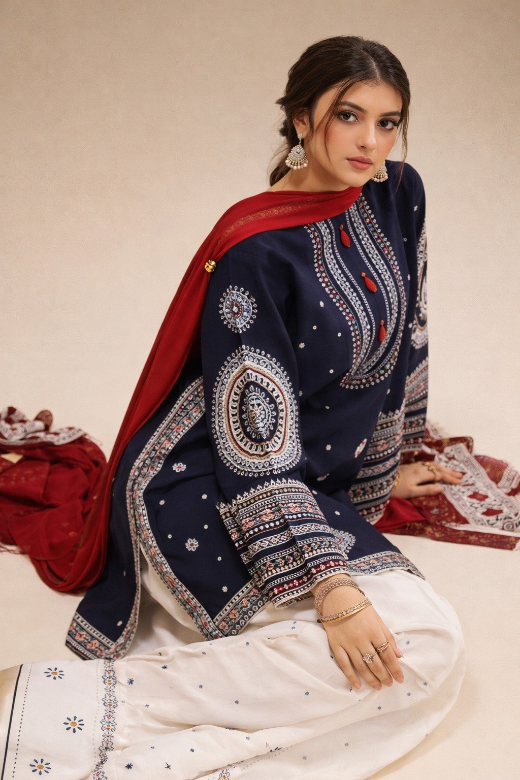 Mix Brands Embroidered Lawn 3-Piece Suit with Digital Diamond Dupatta