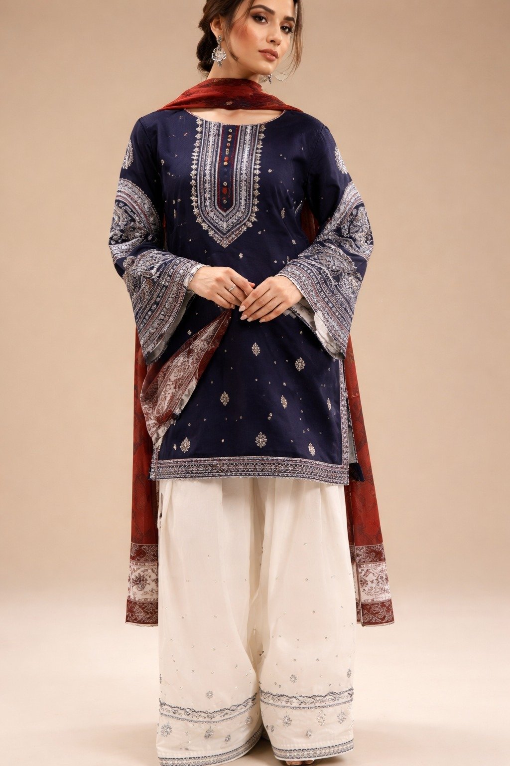 Mix Brands Embroidered Lawn 3-Piece Suit with Digital Diamond Dupatta