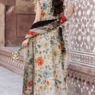 Luxury Lawn Digital Print 3PC Suit with Chiffon Ready-to-Wear Dupatta & Patches