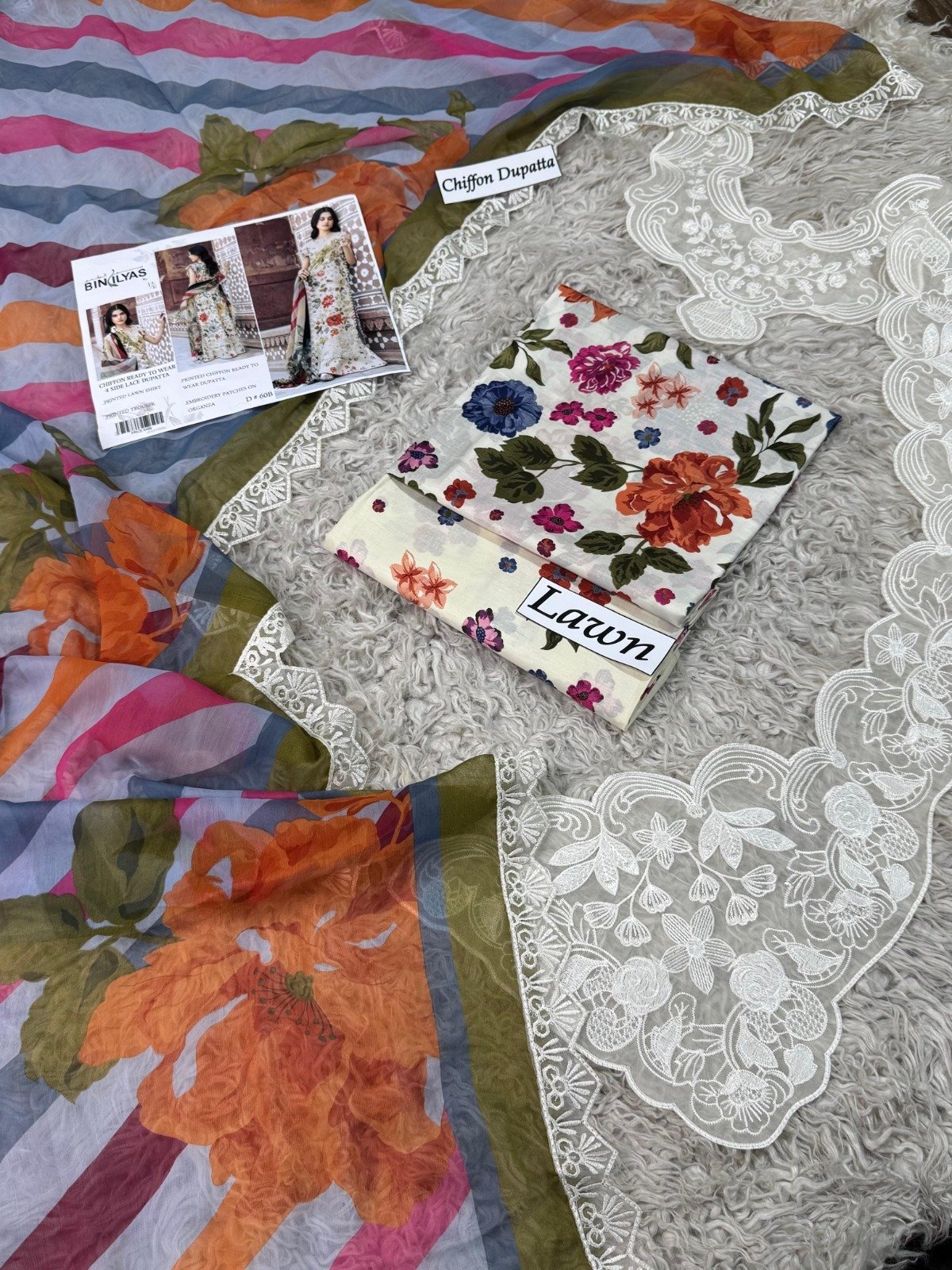 Luxury Lawn Digital Print 3PC Suit with Chiffon Ready-to-Wear Dupatta & Patches