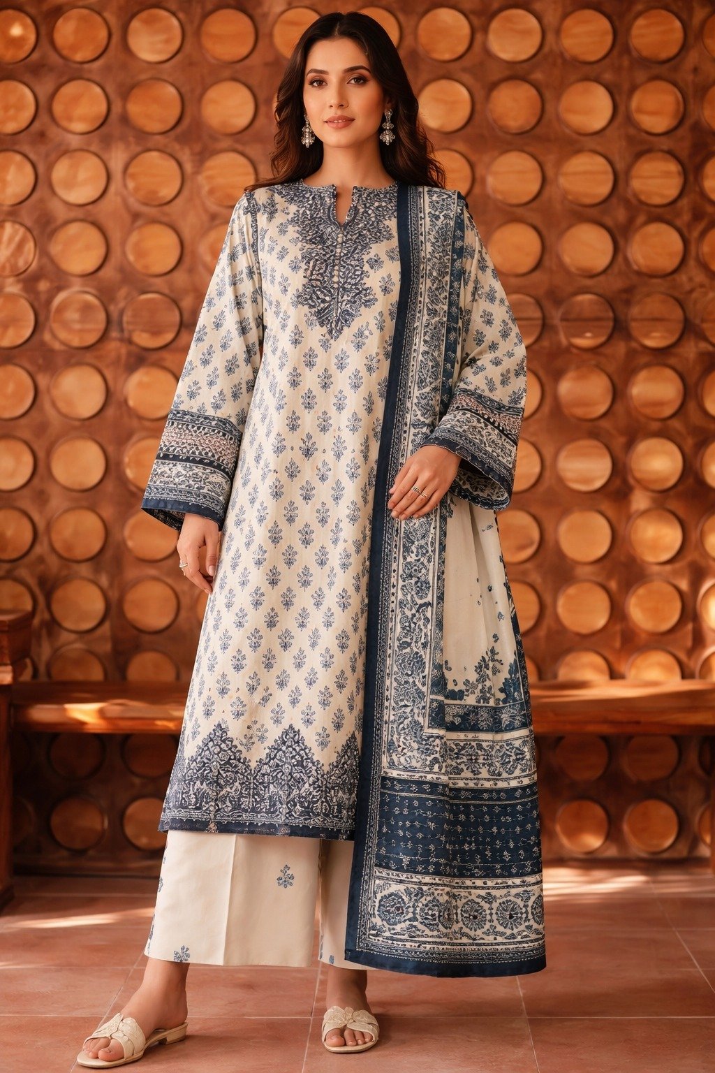 Luxury Lawn Digital Print 3PC Suit with Chiffon Ready-to-Wear Dupatta & Patches
