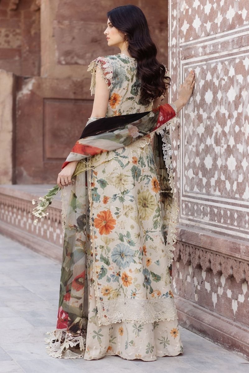 Luxury Lawn Digital Print 3-Piece Suit with Chiffon Dupatta & Embroidered Patches