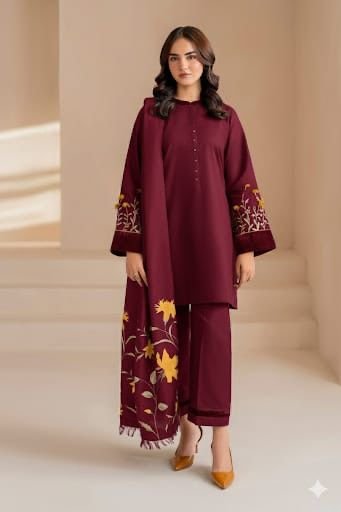 Brown Embroidered Lawn 3-Piece Suit – Mix Brands Collection