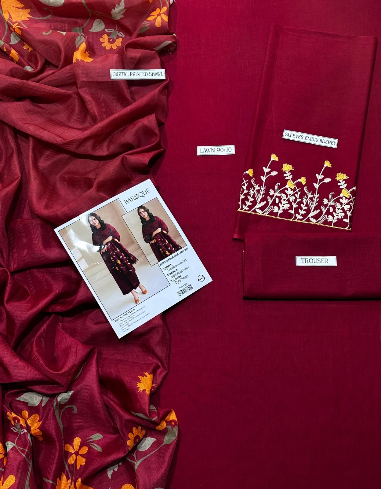 Brown Embroidered Lawn 3-Piece Suit – Mix Brands Collection