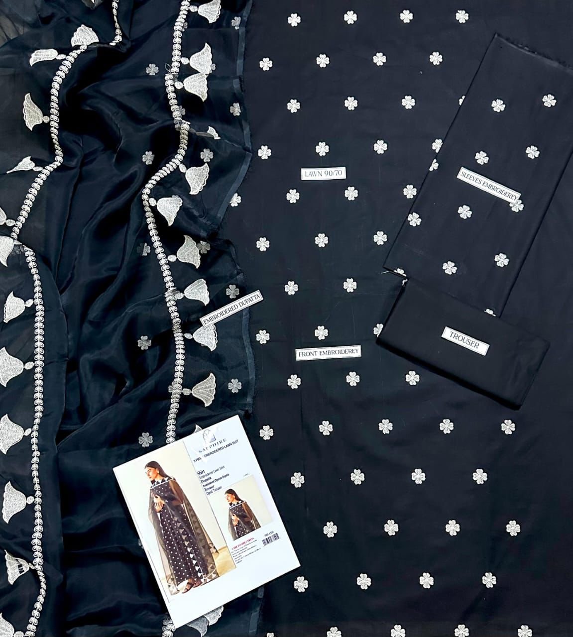 Black Embroidered Lawn 3-Piece Suit – Mix Brands Collection