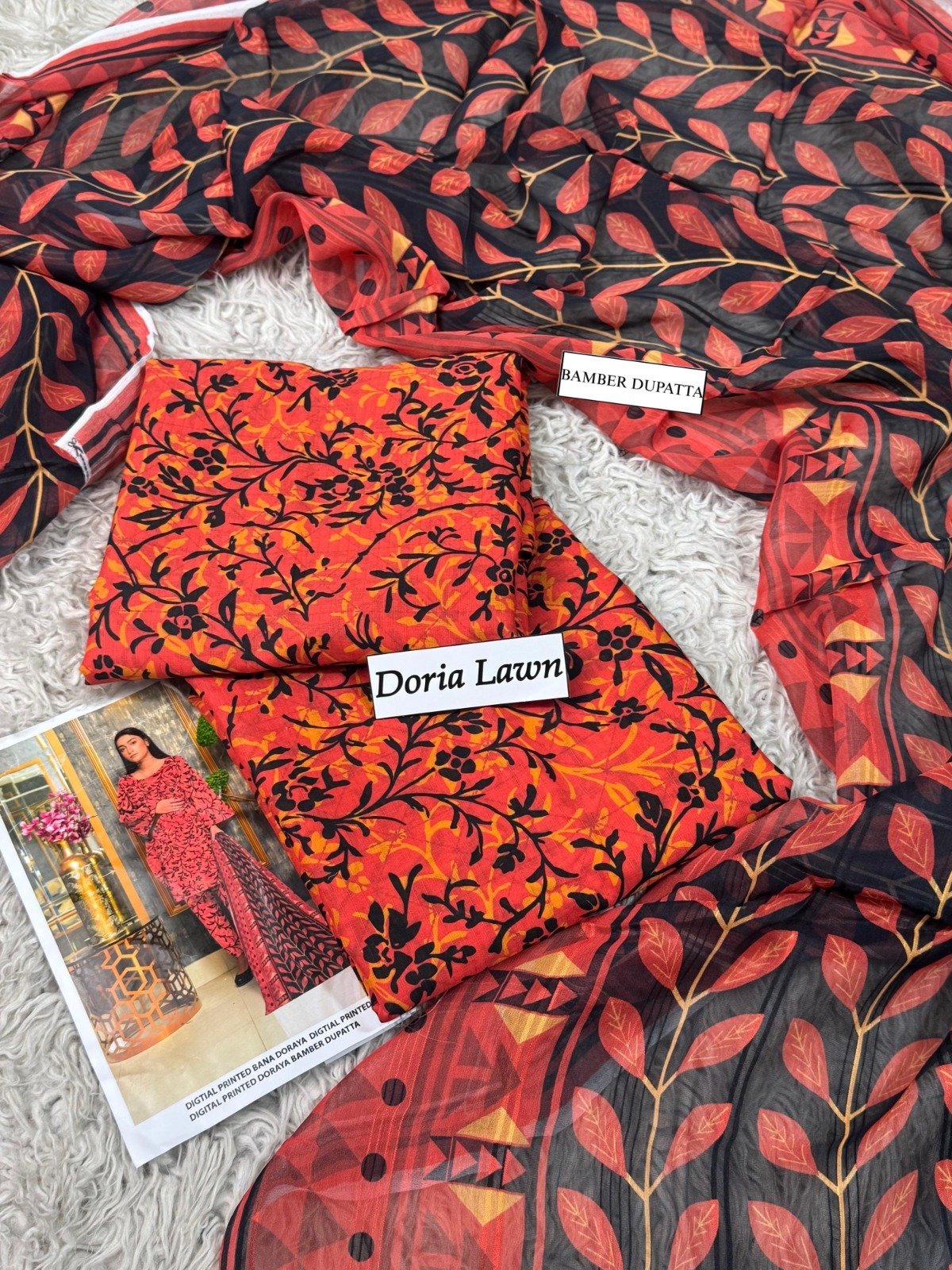 DORIA LAWN 3-Piece Digital Print Suit with Bamber Dupatta – 2026 Collection