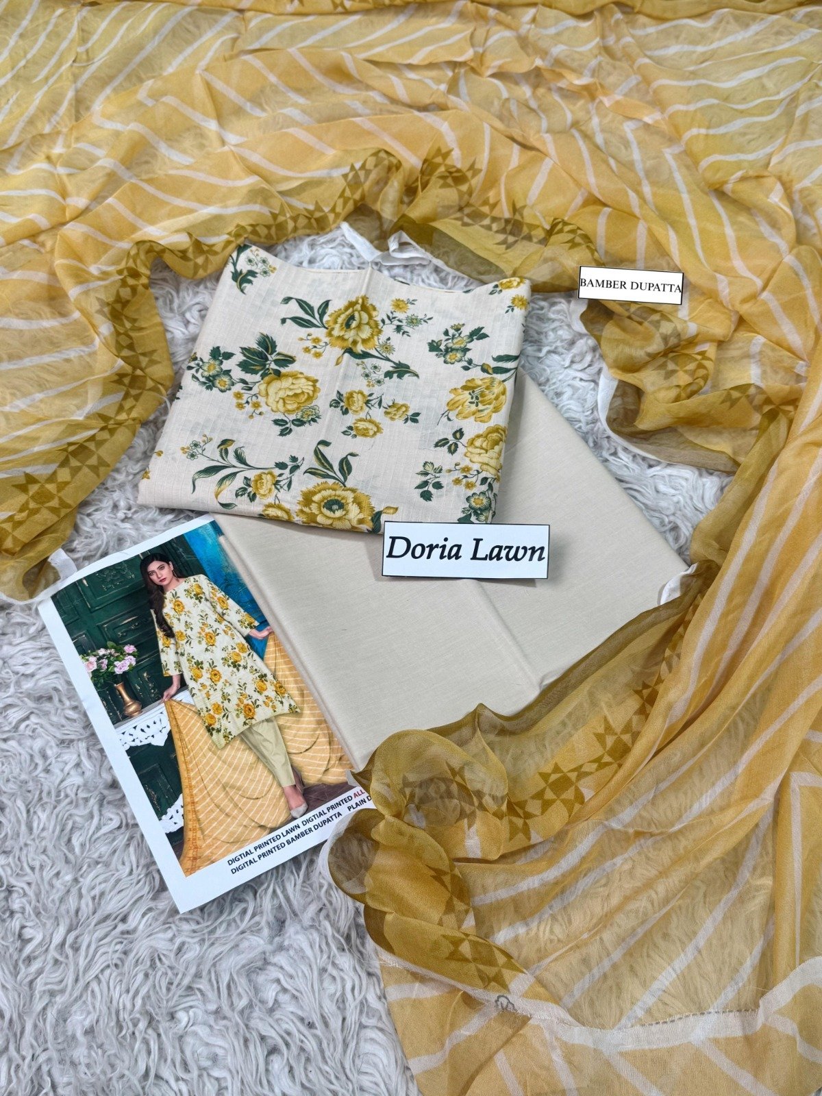 Doria Lawn Digital Print 3-Piece Suit with Bamber Dupatta – 2026 Collection