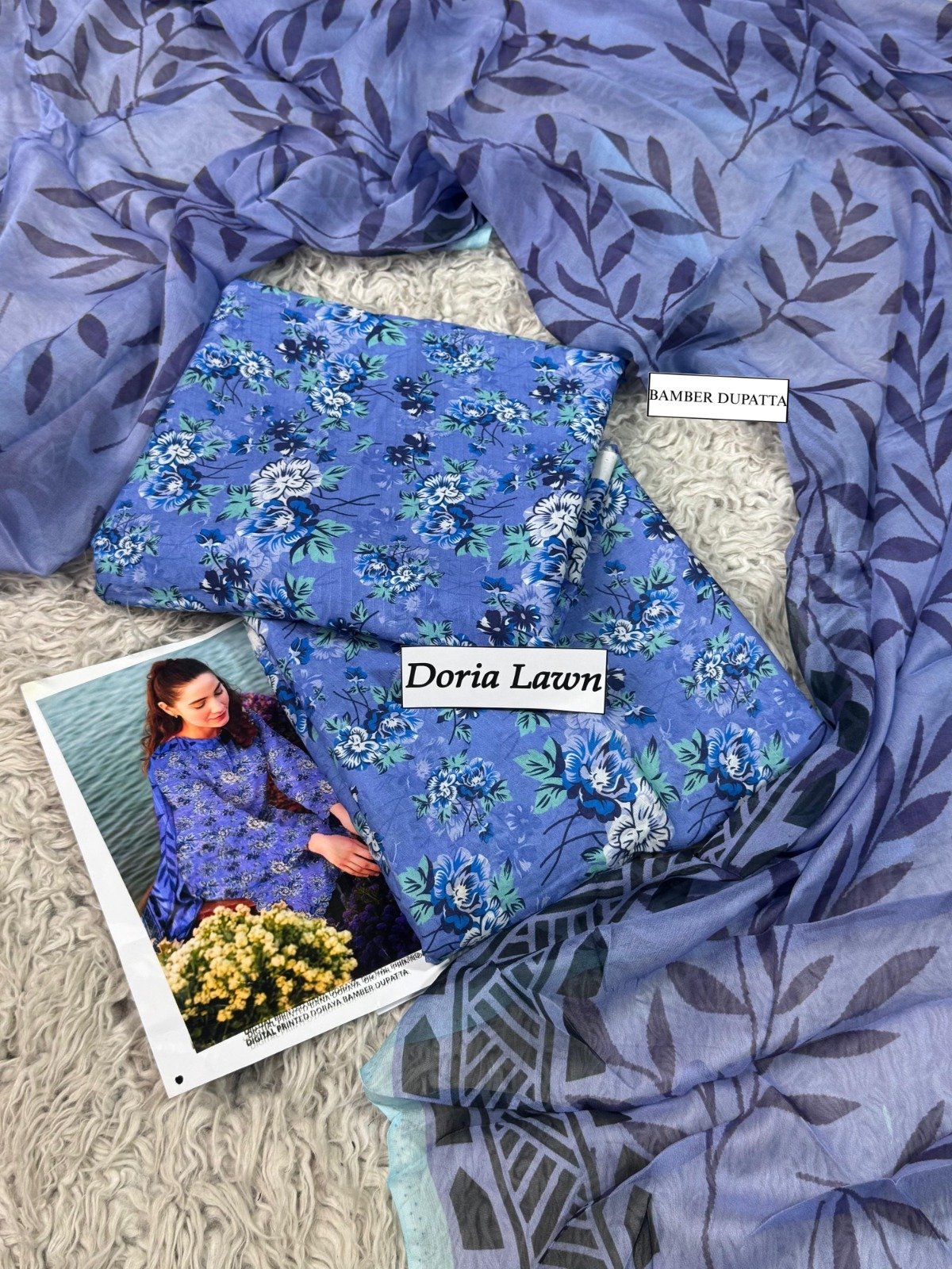 Doria Lawn Digital Print 3-Piece Suit with Bamber Dupatta – 2026 Collection