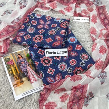 Doria Lawn Digital Print 3-Piece Suit with Bamber Dupatta – 2026 Collection