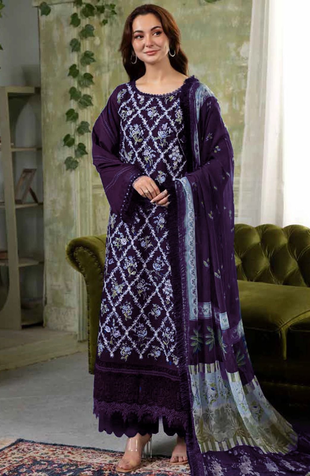 Elegant Lawn Printed 3-Piece Suit with Heavy Embroidery | Cash on Delivery Available