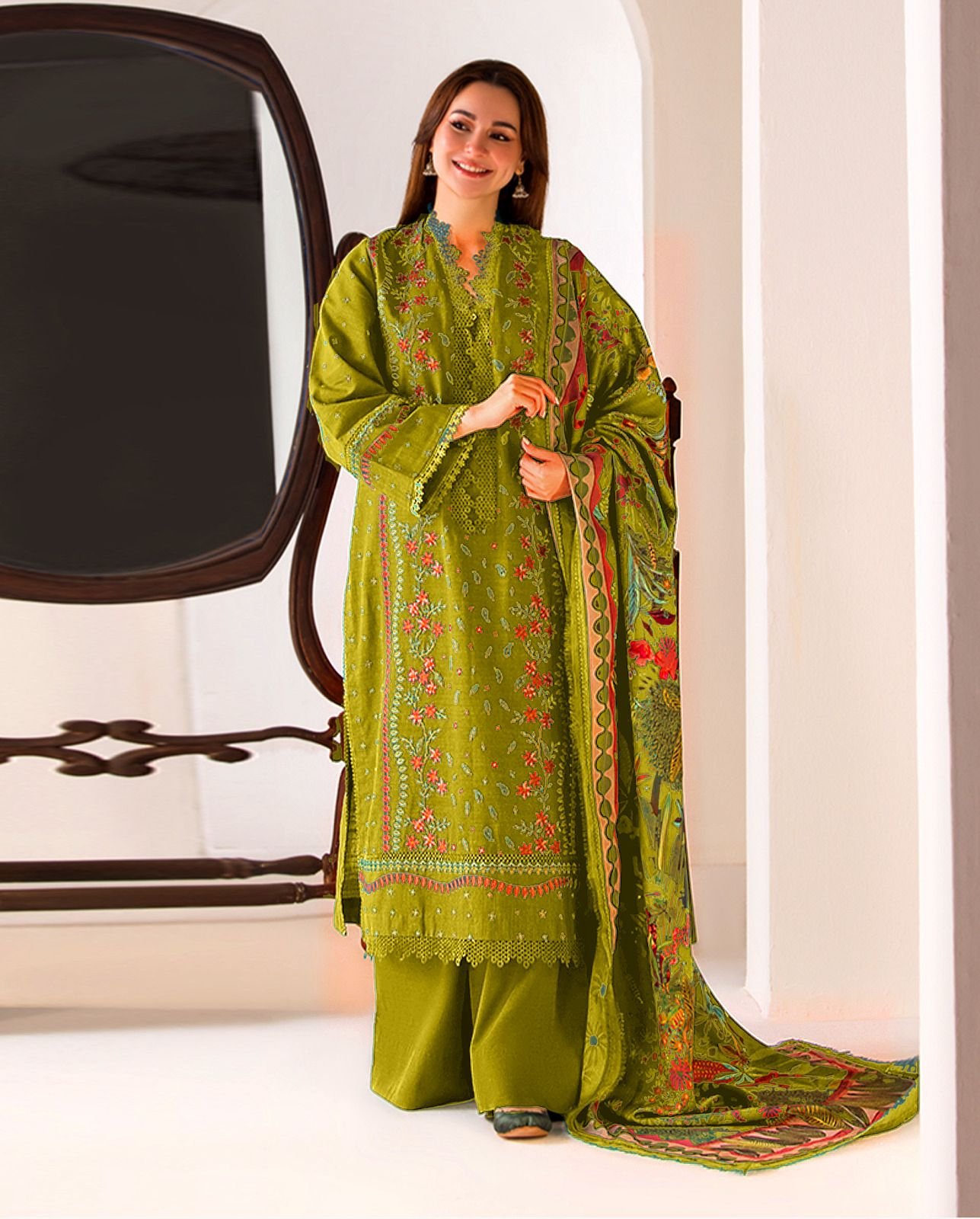 Lawn 3-Piece Embroidered Suit with Digital Diamond Dupatta (Wholesale Collection)