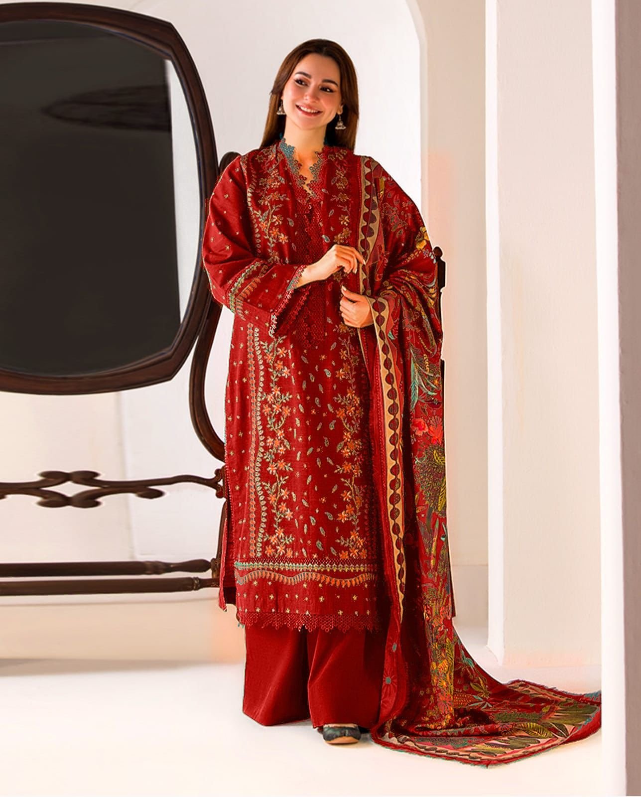 Lawn 3-Piece Embroidered Suit with Digital Diamond Dupatta (Wholesale Collection)