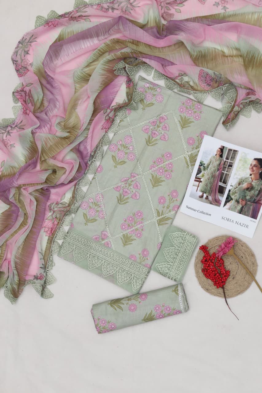 Summer Collection 2026 – 3Pc Printed Lawn Suit with Embroidered Patches