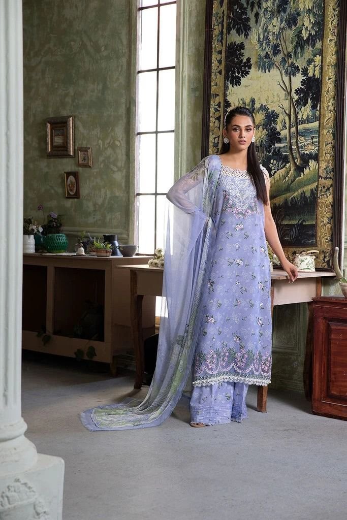 Summer Collection 2026 – 3Pc Printed Lawn Suit with Embroidered Patches & Chiffon Dupatta