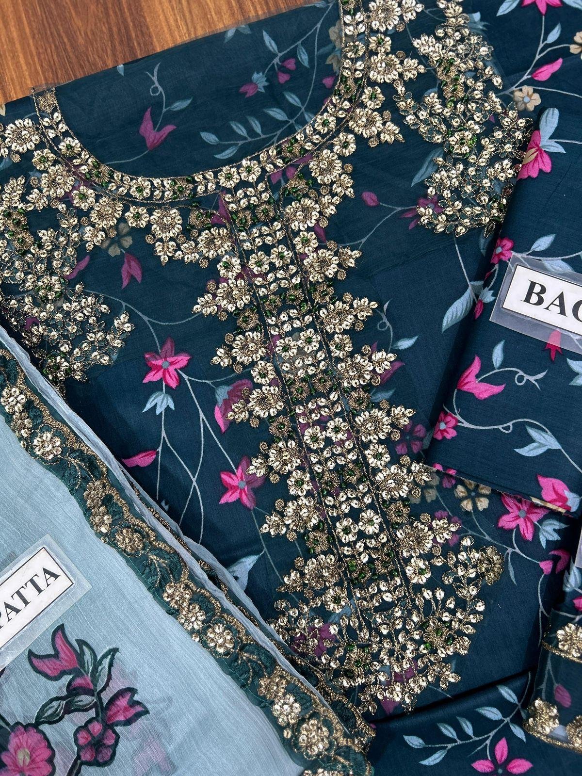 MI Designers Master Quality Embroidered Lawn Suit with Digital Printed Chiffon Dupatta