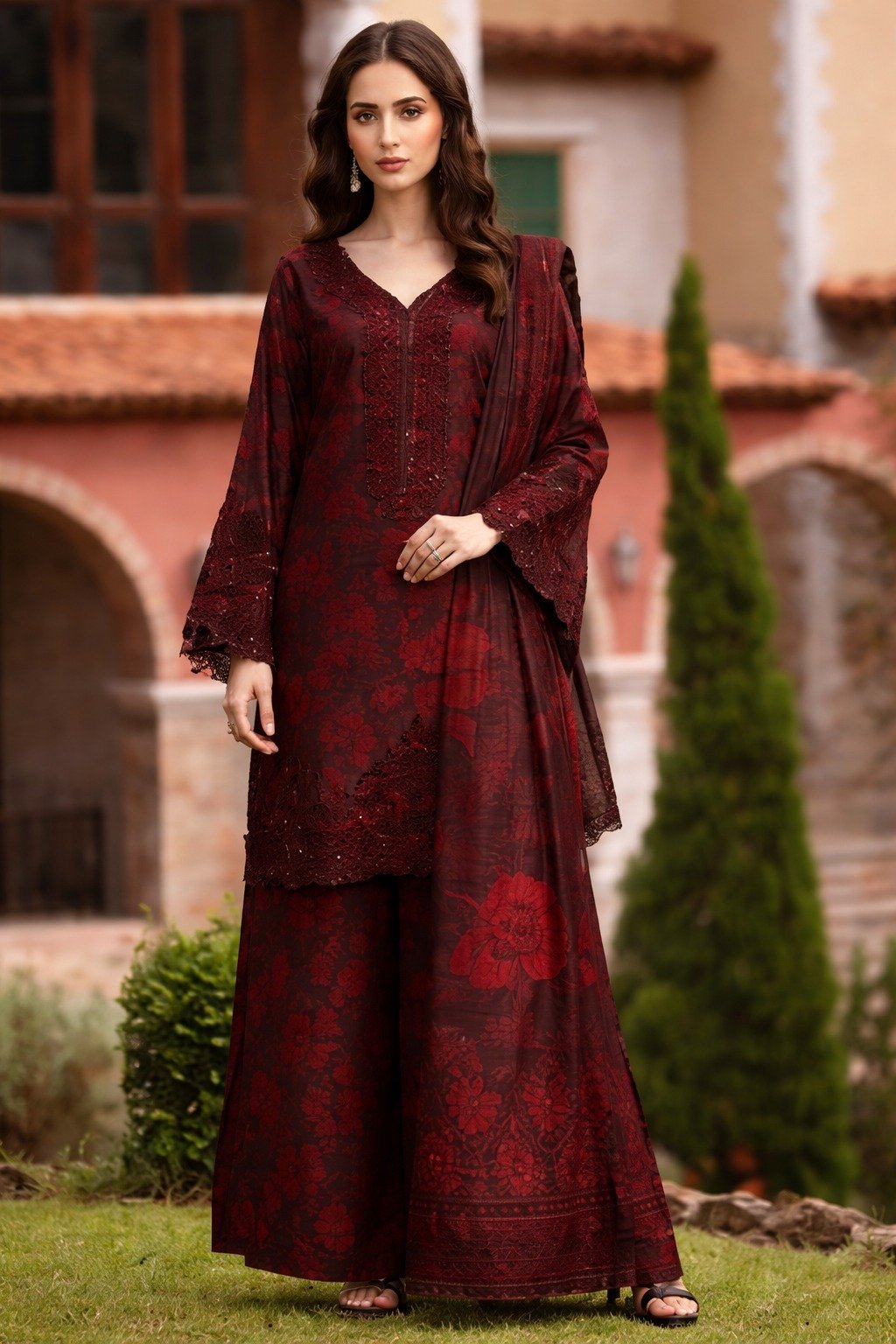 Asifa & Nabeel Lawn Suit – Printed Lawn with Embroidered Neckline & Chiffon Dupatta (Design YKL25-05)