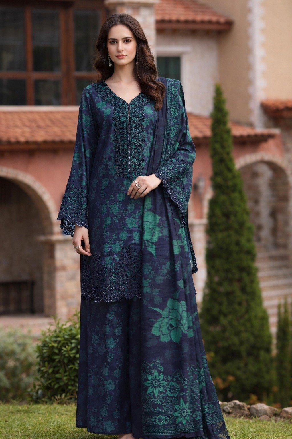 Asifa & Nabeel Lawn Suit – Printed Lawn with Embroidered Neckline & Chiffon Dupatta (Design YKL25-05)