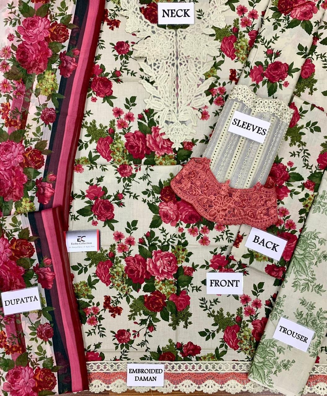 Aneela’s Lawn Suit – Unstitched Replica with Embroidered Chiffon Dupatta