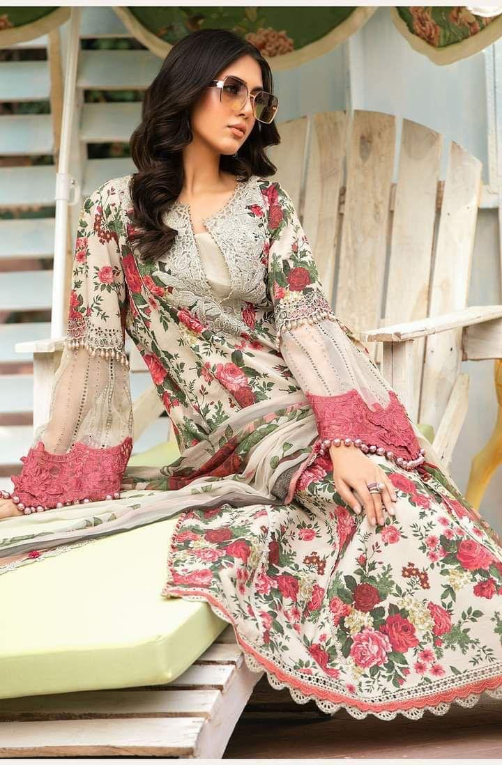 Aneela’s Lawn Suit – Unstitched Replica with Embroidered Chiffon Dupatta