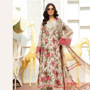 Aneela’s Lawn Suit – Unstitched Replica with Embroidered Chiffon Dupatta