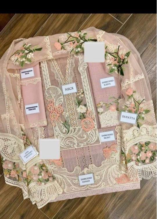 Crimson Luxury Lawn Collection – Heavy Schiffli Embroidered Suit with Organza Dupatta