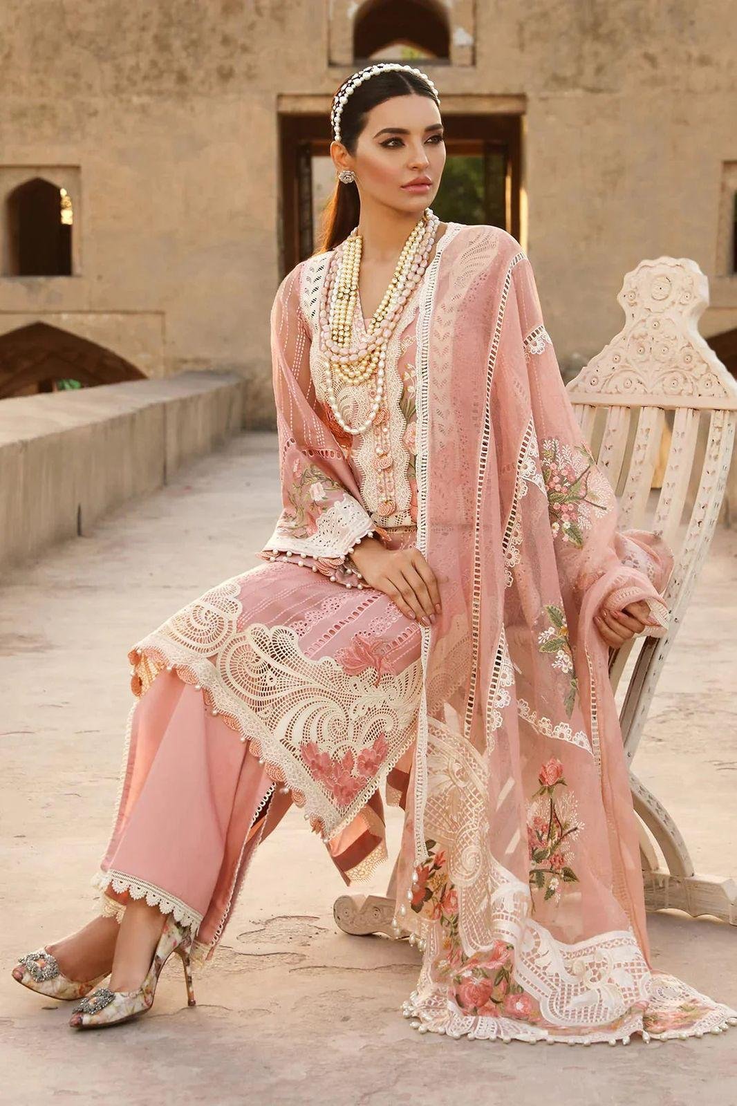 Crimson Luxury Lawn Collection – Heavy Schiffli Embroidered Suit with Organza Dupatta