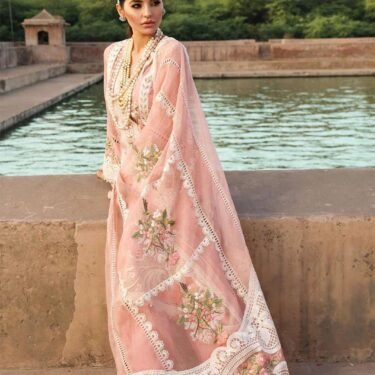 Crimson Luxury Lawn Collection – Heavy Schiffli Embroidered Suit with Organza Dupatta