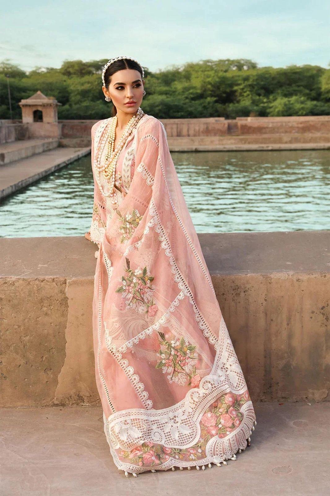 Crimson Luxury Lawn Collection – Heavy Schiffli Embroidered Suit with Organza Dupatta