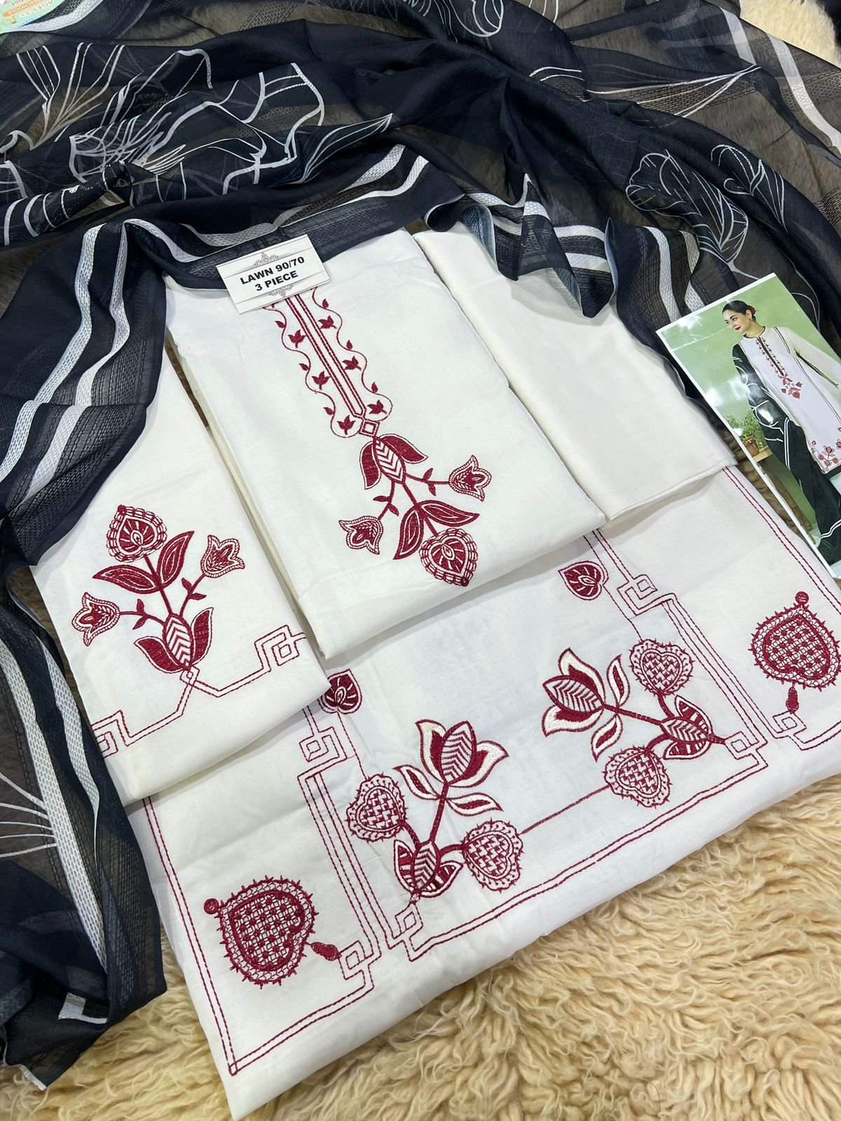 Lawn 3-Piece Embroidered Suit with Digital Printed Dupatta