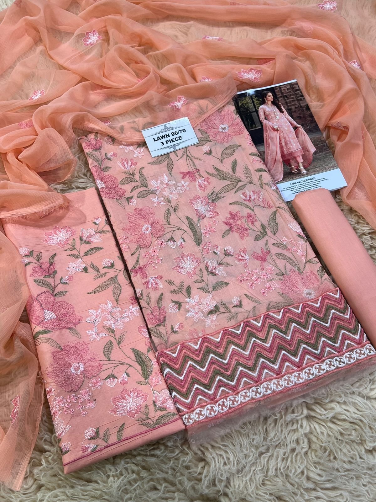 Lawn 3-Piece Embroidered Suit with Digital Printed Dupatta